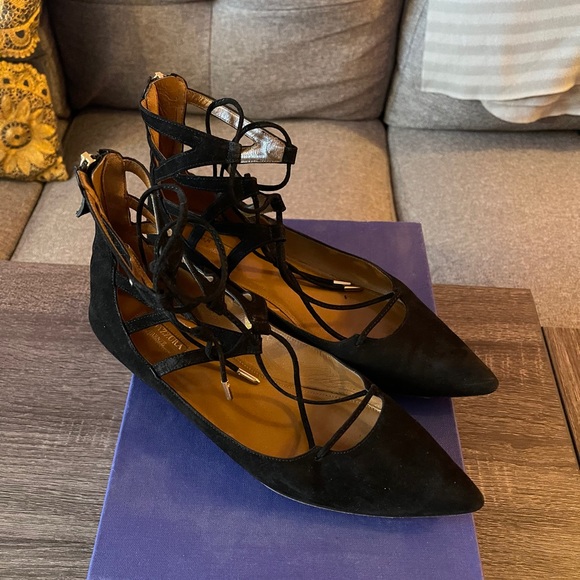 Aquazzura Shoes - Aquazzura Black Suede Lace-up flats! OBO